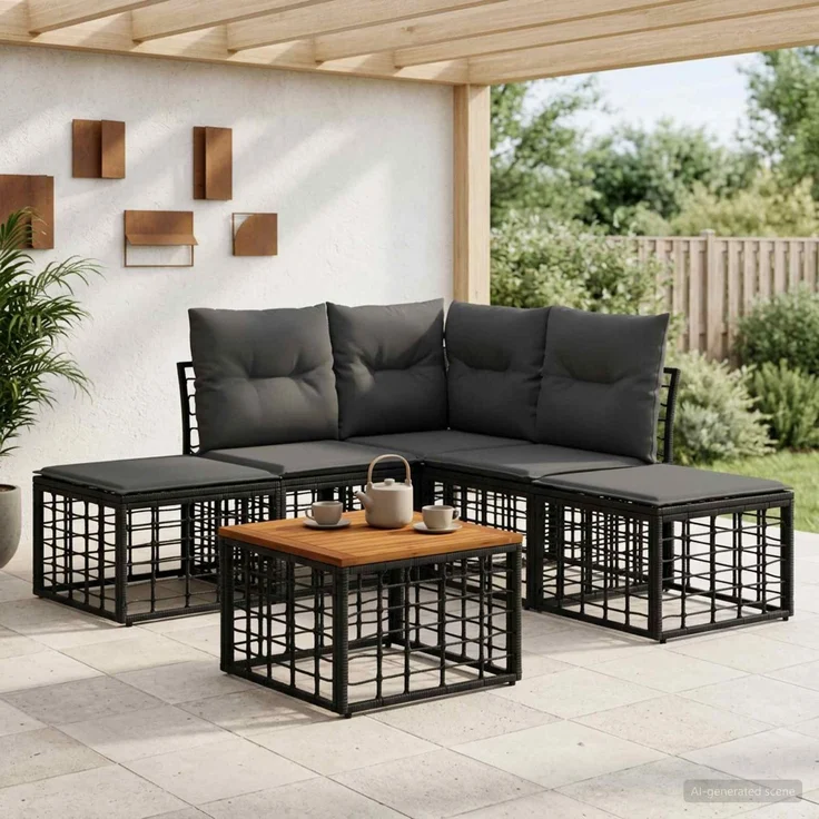 vidaXL Outdoor-Sofagarnitur 6 pcs Schwarz und Dunkelgrau Polyester 3437475 – Bild 1