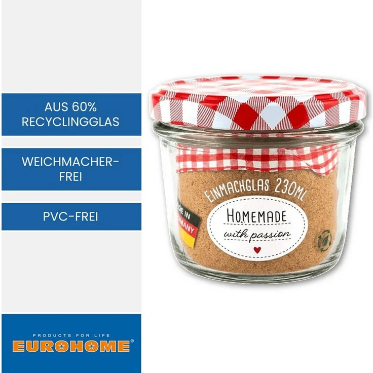 EUROHOME Marmeladenglas EUROHOME® Einmachglas 230 ml, Glas, (15-tlg, Einmachglas 15er Set), Einmachgläser mit Deckel - Schraubgläser – Bild 2