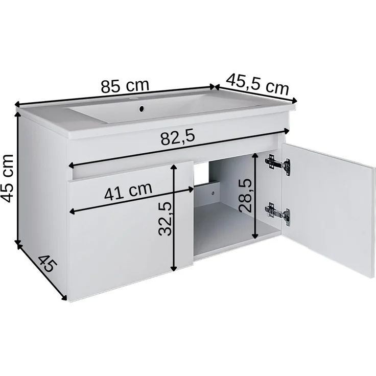 Skye Decor '1049' Badezimmerschrank mit Waschbecken, Mattweiß, 85 x 48 x 45,5 cm – Bild 7