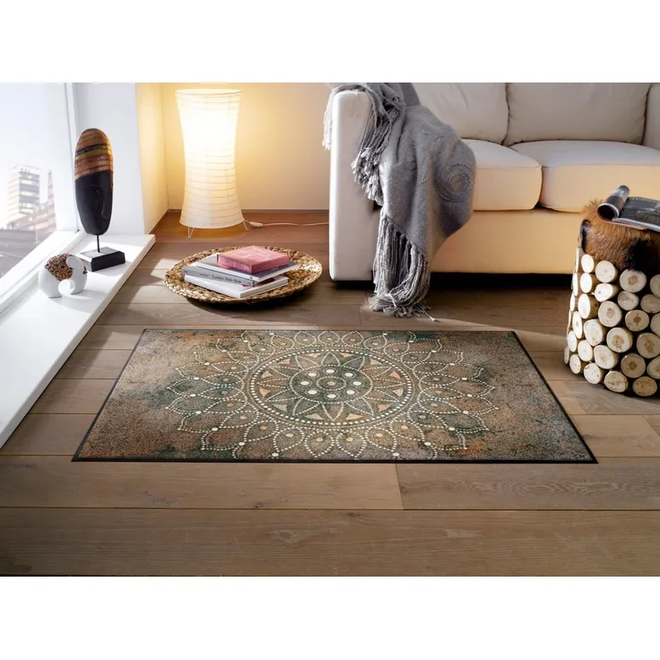 wash+dry by Kleen-Tex Teppich Madhana, rechteckig, Höhe: 7 mm, Motiv Mandala, rutschhemmend, In- und Outdoor geeignet, waschbar
