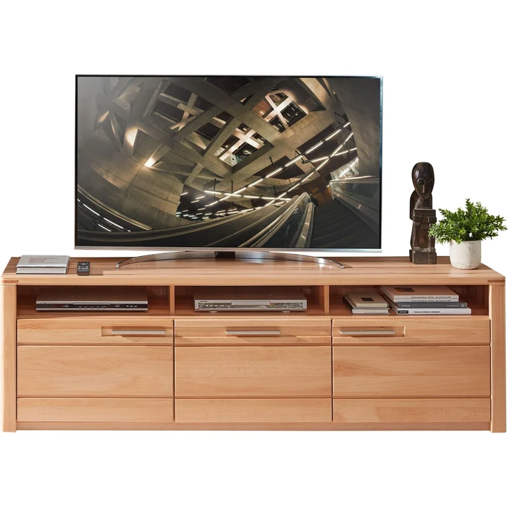 Wohnwand >Nature One< 3-teilig, mit LED, FSC, in Kernbuche teimassiv - 310x203x45cm (B/H/T) – Bild 9