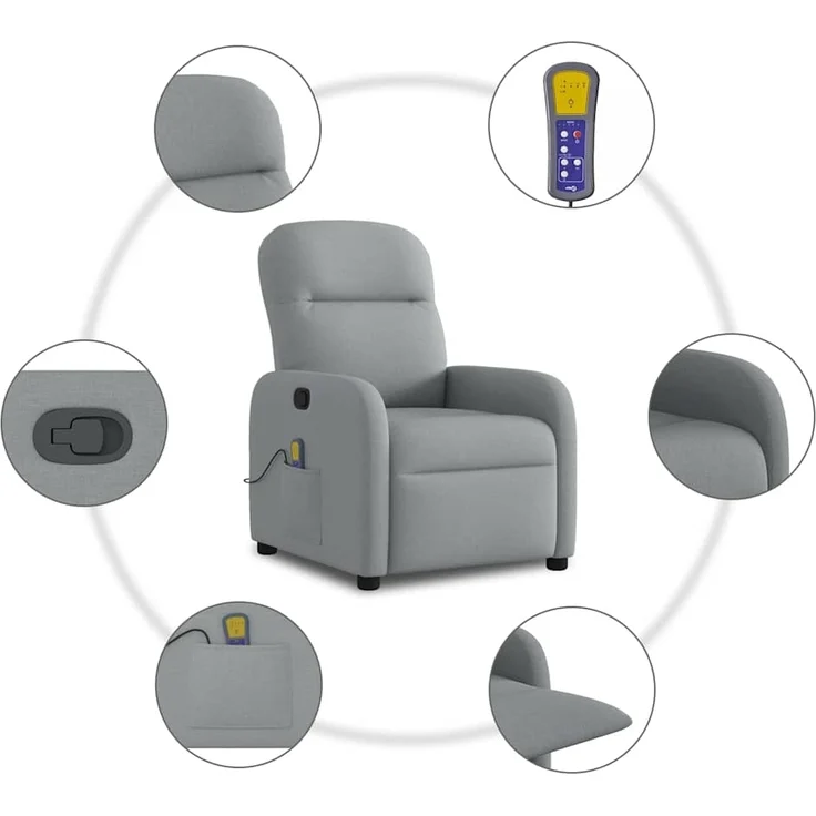 vidaXL Massagesessel Hellgrau Stoff 4015532 – Bild 7