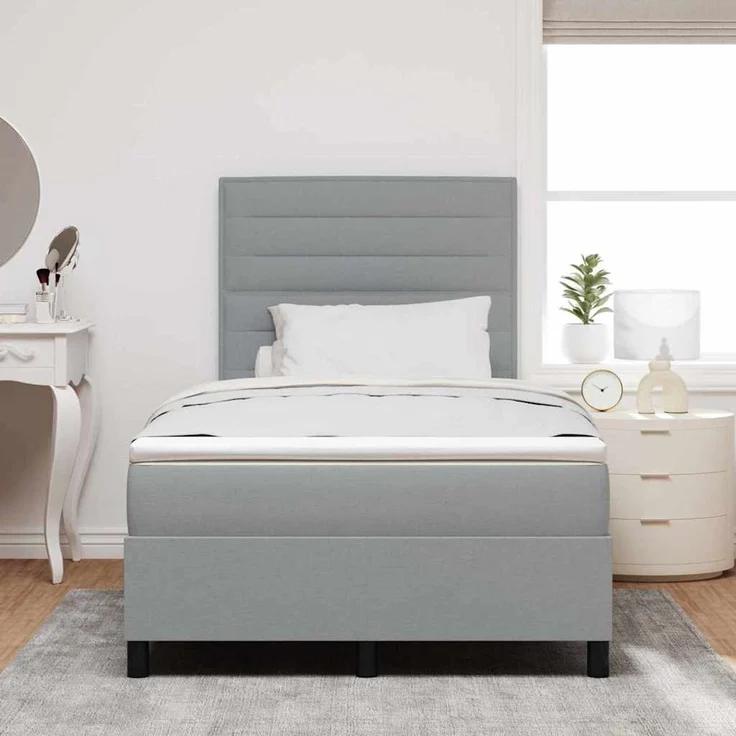 vidaXL Boxspringbett mit Matratze mit LED Hellgrau 120 x 190 cm Stoff 3342774 – Bild 4
