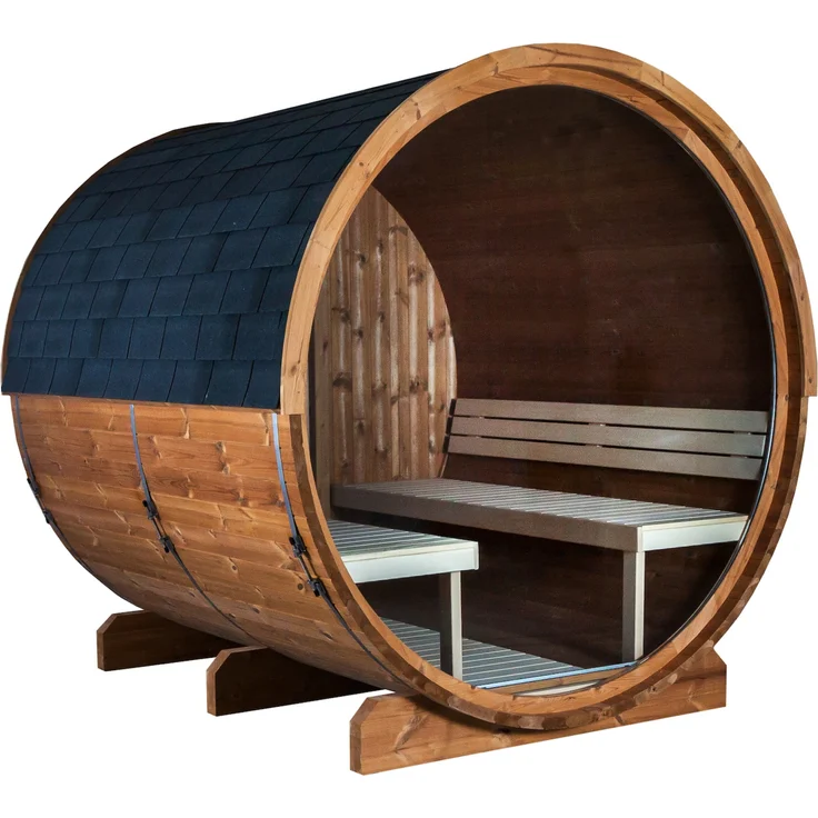 Sentiotec Kaski 220 View Fasssauna Außensauna Gartensauna aus Thermo-Kiefer Ø 220 x 220 cm – Bild 1