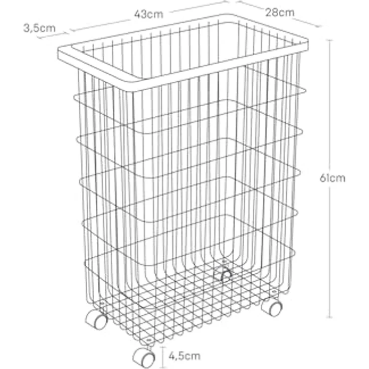 Yamazaki Wäschekorb "Tower" 46x61x28cm, Wäschesammler, Metall, 4 Rollen, ca. 55L Volumen – Bild 5