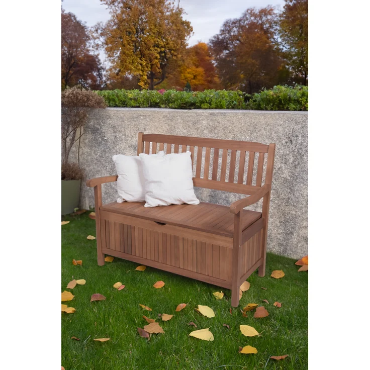 Gartenbank RENNES 2-Sitzer mit Staufach - 107cm Breit, Eukalyptus, Natur | Terrassenbank Wetterfest Sitzbank Outdoor Bank – Bild 2