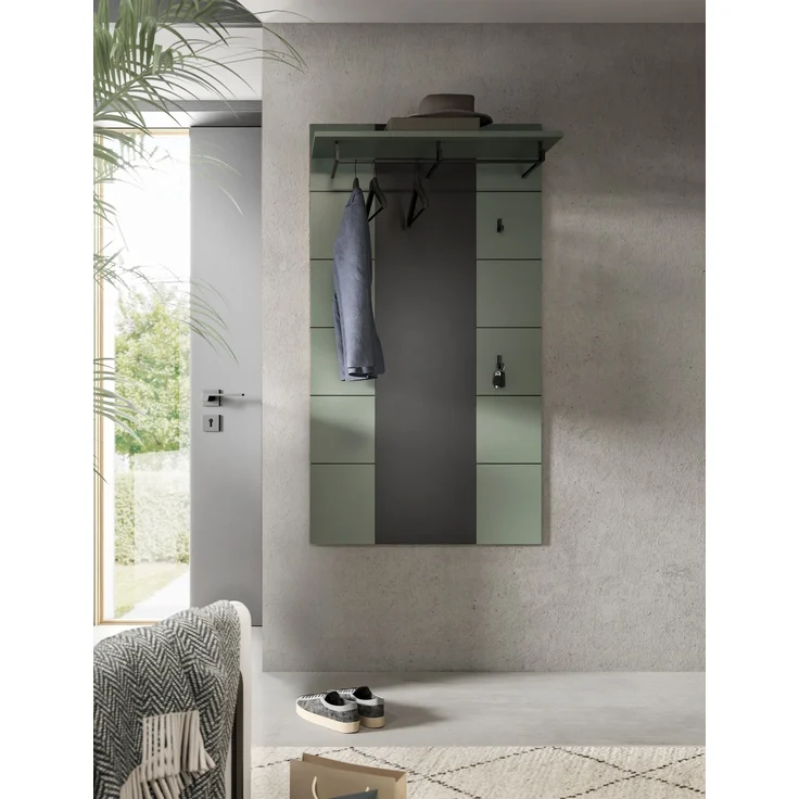 Garderobenpaneel >Canu< in Basalt Grau / Smoke Green - 141x80x29cm (BxHxT) – Bild 5