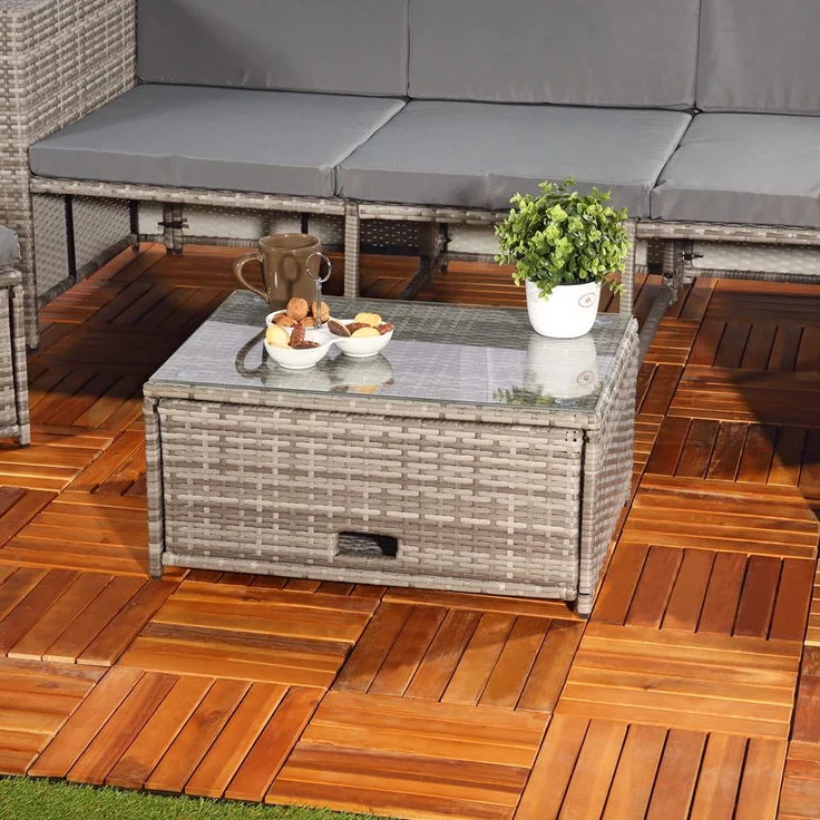 Gartenmöbel 6tlg. Grau Sitzgruppe Sofa Lounge Polyrattan Essgarnitur Sitzkissen – Bild 6