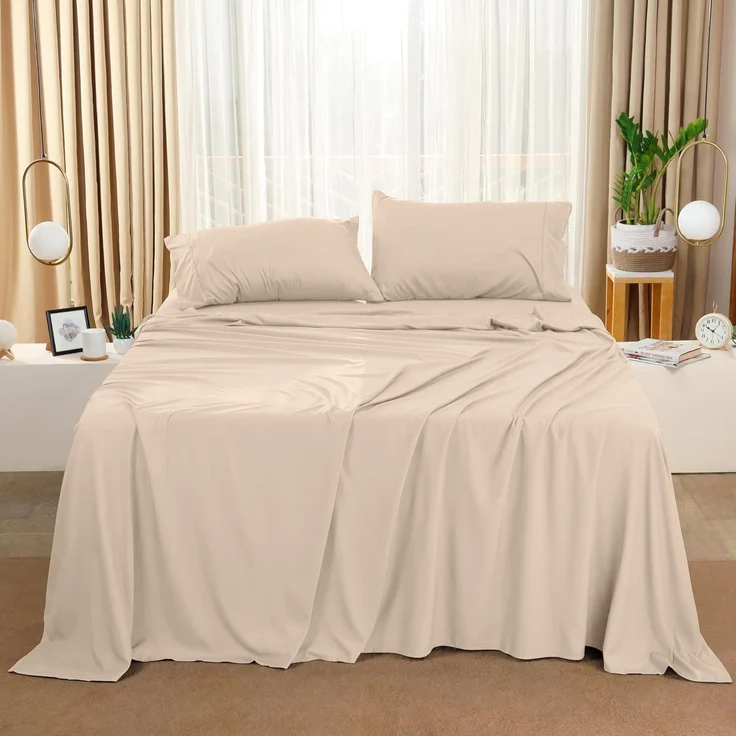 Utopia Bedding Bettwäsche-Set für King-Size-Bett, 4-teilig, gebürstete Mikrofaser, schrumpft und lichtbeständig, pflegeleicht (King-Size-Bett, Beige) – Bild 6
