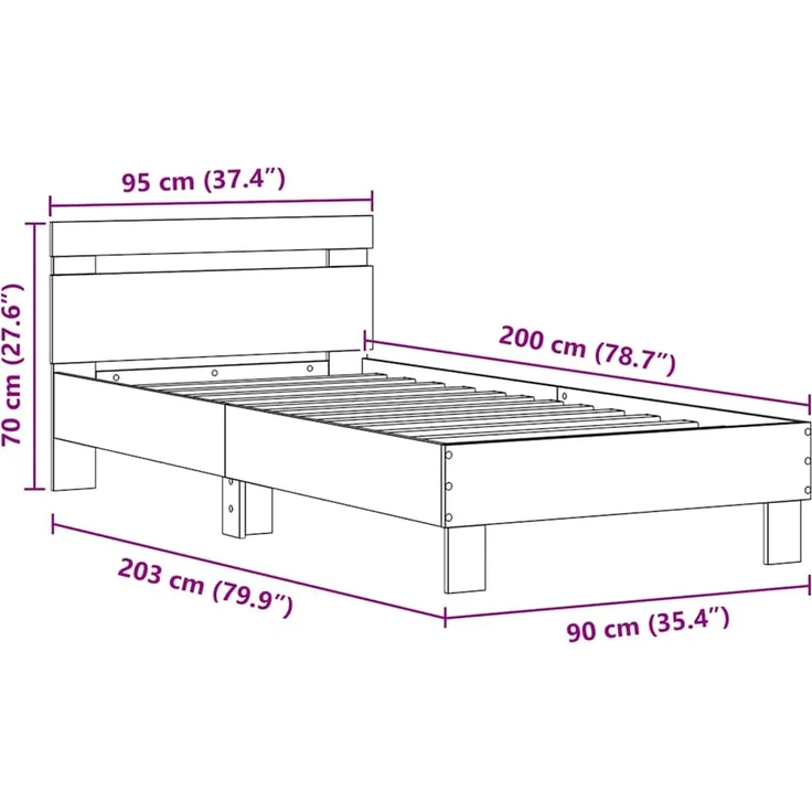 vidaXL Bettrahmen mit Kopfteil Artisan-Eiche 90 x 200 cm Holzwerkstoff 863796 – Bild 12