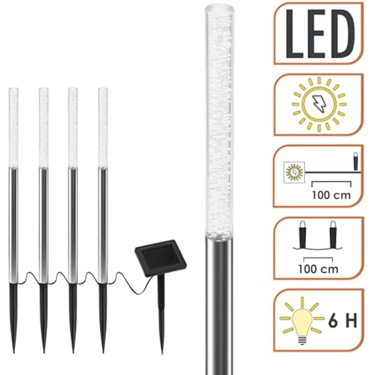 Spetebo LED Gartenleuchte LED Solar Gartenstecker 43 cm im Sprudelsäule Design - 4er Set, Design: Luftblasen, LED fest integriert, warm weiß, Akku ist austauschbar – Bild 3