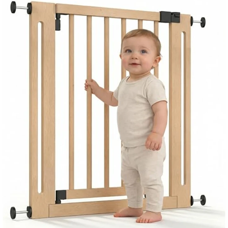Safetots Naturholz Elegance Treppenschutzgitter, Natur, 87cm - 95cm, Druckmontage Sicherheitsgitter, 65cm Extra Breite Türöffnung, Einteiliges Extra Breites Gitter für Treppen, Flure und Türen – Bild 2