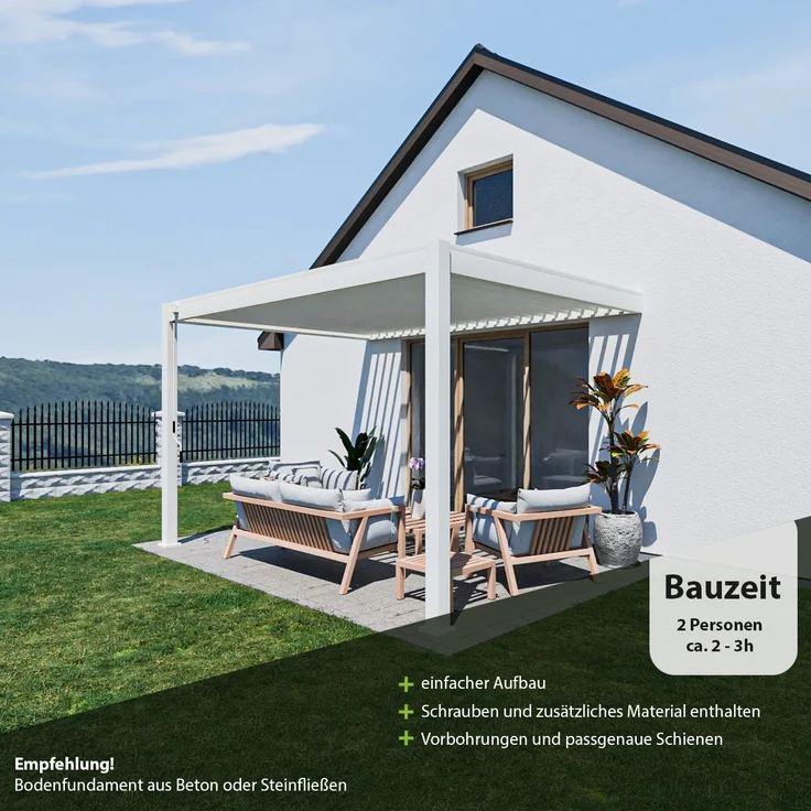 Weide Deluxe | Wand Pergola | Voll Aluminium | 3 x 4 M | Lamellendach weiß – Bild 4