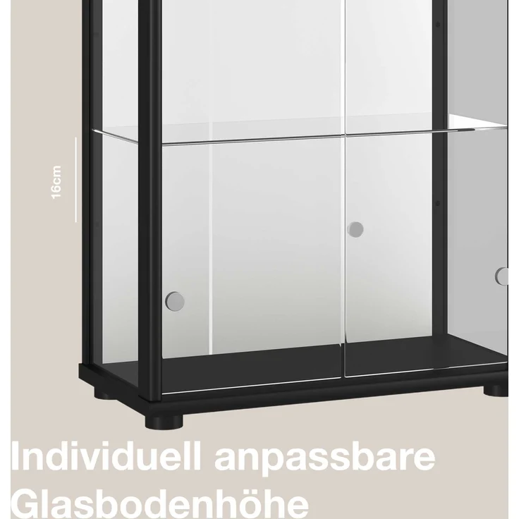 K-Mbel Glas Vitrinenschrank 2-trig (176x67x33cm) - Made in Germany - Standvitrine Schwarz mit 4 hhenverstellbaren Glasbden, Spiegel, Schloss & LED - Glasvitrine Stehend - Sammler – Bild 6