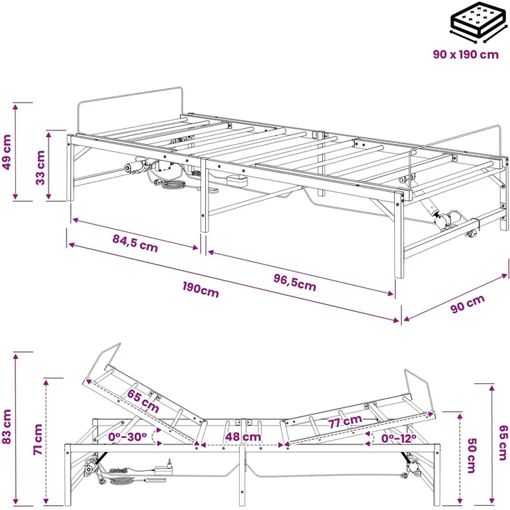 vidaXL Elektrisch verstellbares Bettgestell Schwarz 90 x 190 cm Stahl 42021378 – Bild 11