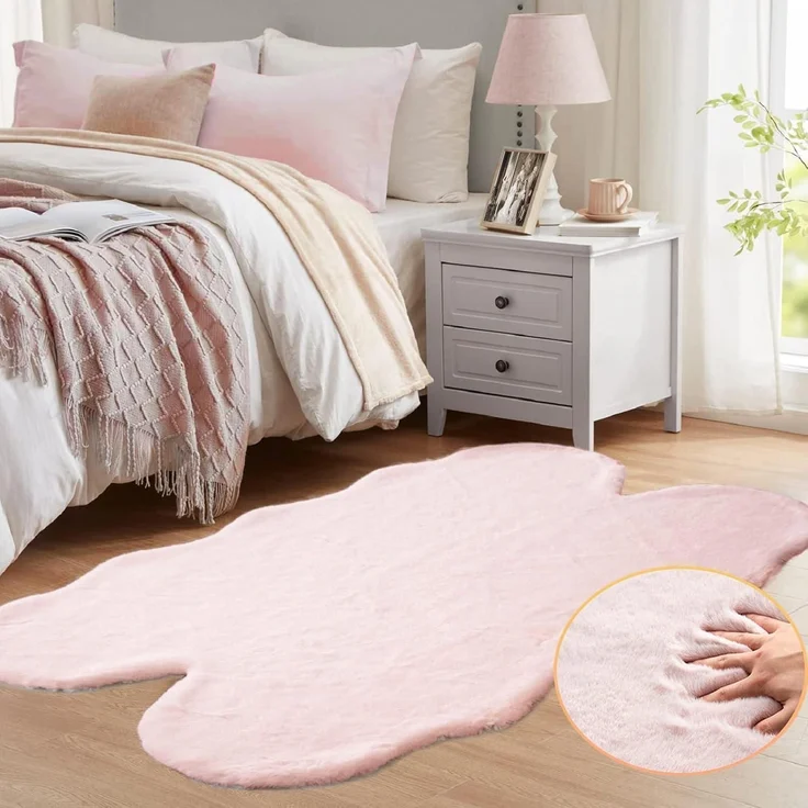 Teppich Fellteppich Kunstfell 120 x 180 cm (Fellform) Rosa Altrosa – Bild 2