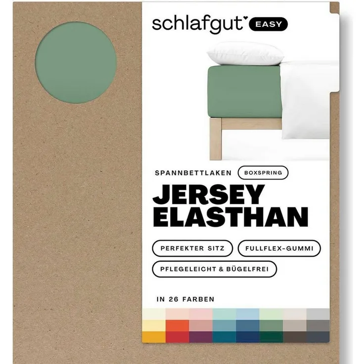 Schlafgut Spannbettlaken EASY Jersey Elasthan Boxspring, Jersey, Gummizug: rundum, (1 Stück), MADE IN GREEN by OEKO-TEX®