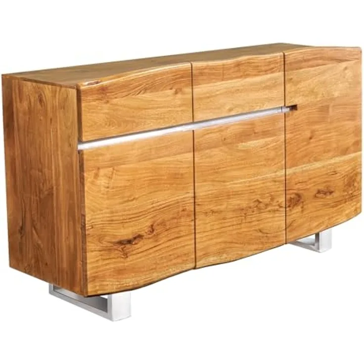 riess-ambiente Sideboard MAMMUT 135cm honigfarben (Einzelartikel, 1 St), Massivholz · Anrichte · Baumkante · Edelstahl · Kufen · Wohnzimmer