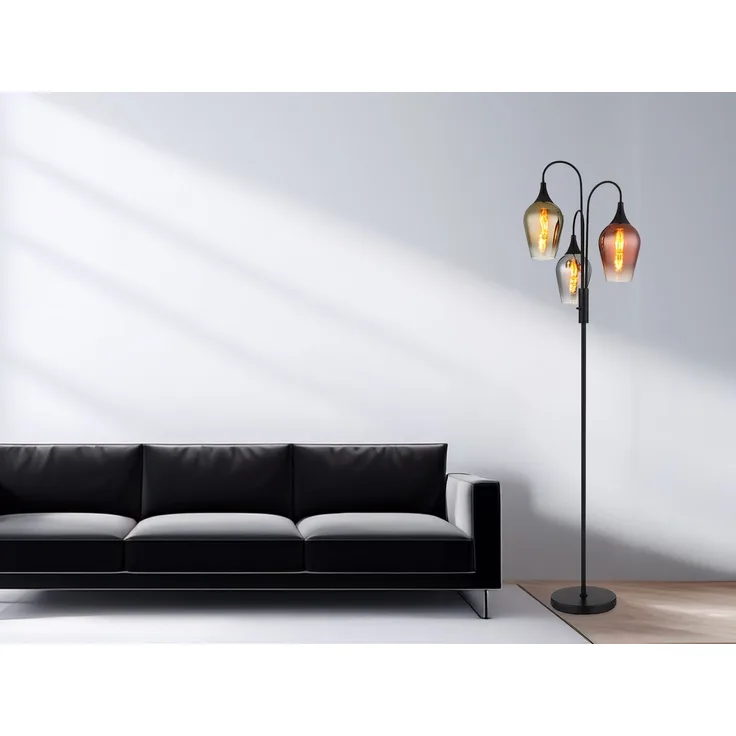 Stehleuchte, schwarz, Glas chrom gold kupfer, H 165 cm