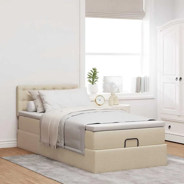 vidaXL Ottoman-Bett mit Matratze Creme 100x200 cm Stoff 3311606 – Bild 3