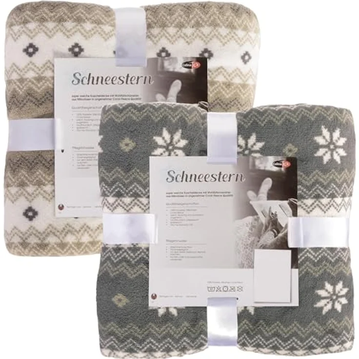CelinaTex Flauschige Kuscheldecke 150x200 cm grau und Creme weiß Decke Sofa Wohndecke weich Mikrofaser Fleece Oeko-TEX Schneestern – Bild 7