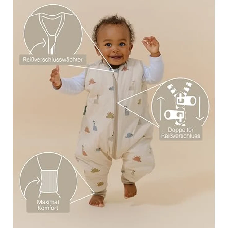 molis&co - Baby Schlafsack mit Füßen 2.5 TOG - Ganzjahres Schlafsack - Babyschlafsack mit Beinen - 100% Baumwolle (Oeko-TEX 100), Winterschlafsack Premium Qualität - Dinos (100 cm) – Bild 3