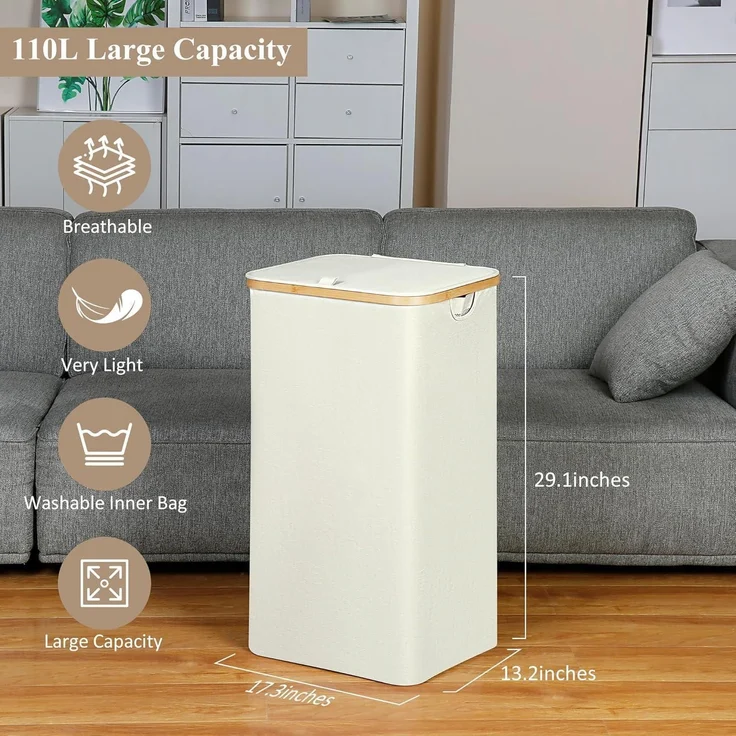 iEGrow Wäschekorb mit Deckel 110L - Wasserdicht & langlebig – Bild 2