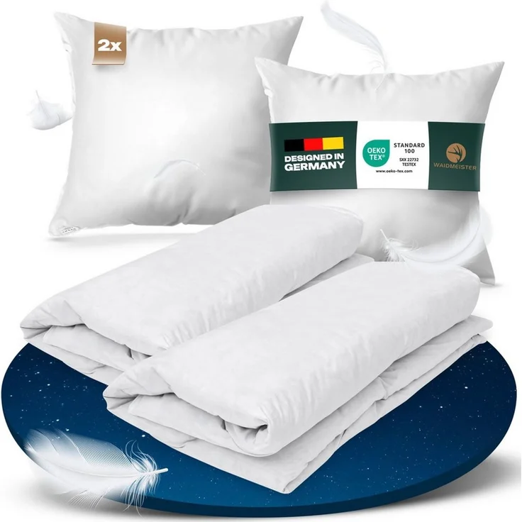 Waidmeister Federbettdecke Feder-/Daunenbettdecke + Kopfkissen Bettenset 4teilig Premium Qualität, 4-teiliges Bettenset mit Feder und Daunenfüllung – Bild 3