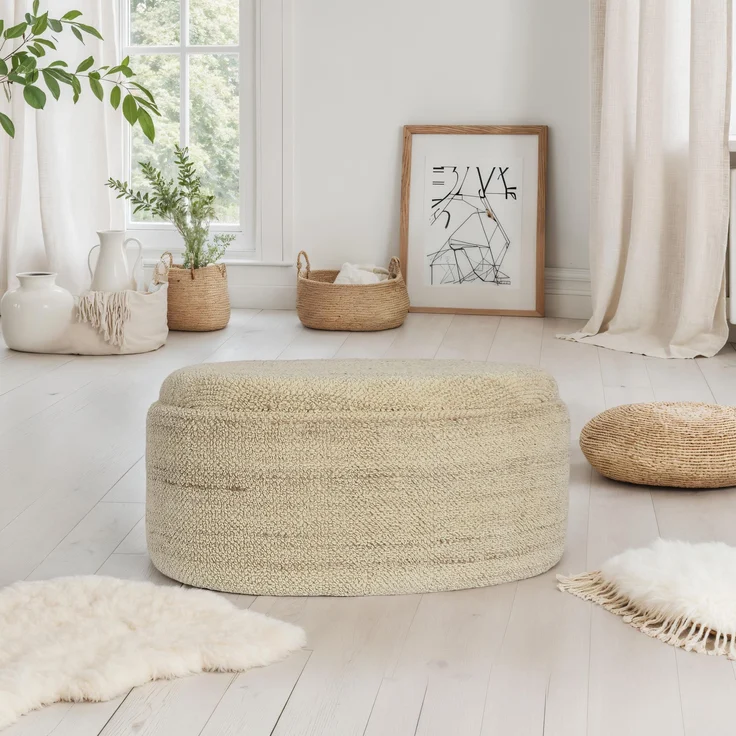 Sitzhocker mit Stauraum Wolle oval 81cm Braun abnehmbarer Deckel Wohnzimmer Schlafzimmer – Bild 1