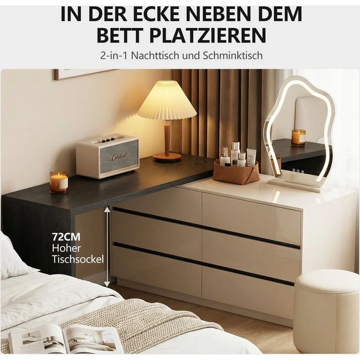 oleyluckidea Schreibtisch L-förmiger Schreibtisch mit 6 Schubladen, verstellbar, Holz (ein Tisch), Breite 140 cm – Bild 4