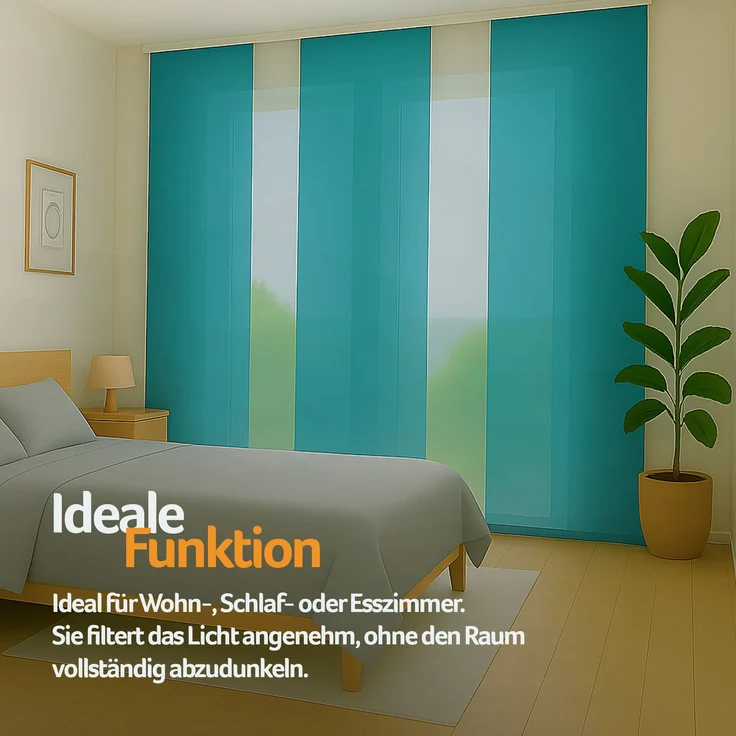 Flächenvorhang mit Klettband, Paneelwagen und Schleuderstab, ( BxL ) 60x245 cm in , blickdichte Schiebegardine mit Klett in vielen Farben Türkis – Bild 6