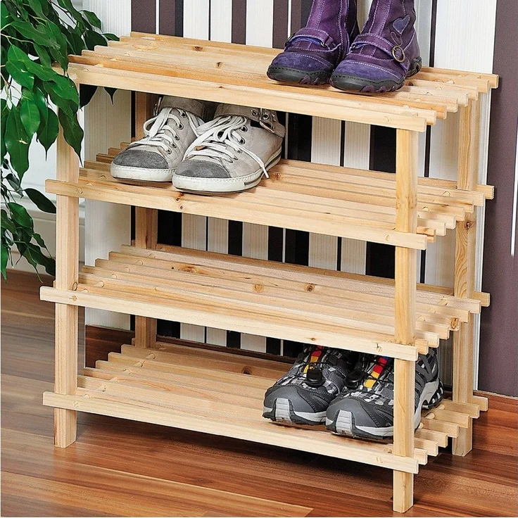 Schuhregal, Schuhschrank, Holzregal, Tannenholz hell FSC, 4 stöckig – Bild 5