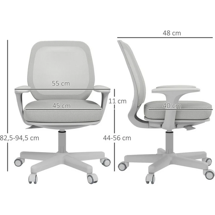 Vinsetto Bürostuhl mit Drehfunktion, höhenverstellbar (ergonomisch Schreibtischstuhl, 1 St), für Home-Office, Polyester, Grau – Bild 2