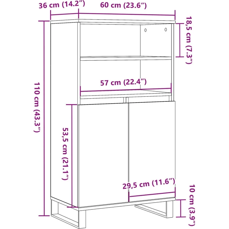 vidaXL Highboard Artisan-Eiche 60x36x110 cm Holzwerkstoff 857461 – Bild 9