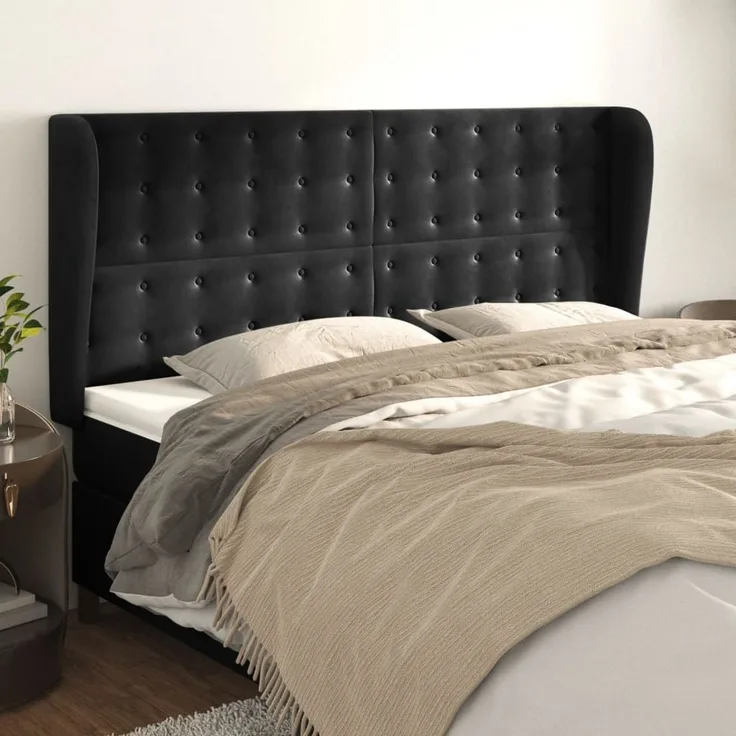 vidaXL Kopfteil mit Ohren Schwarz 183x23x118/128 cm Samt 3118452