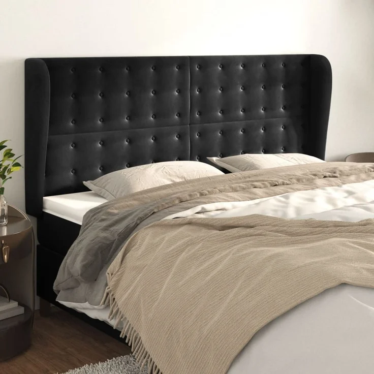 vidaXL Kopfteil mit Ohren Schwarz 183x23x118/128 cm Samt 3118452 – Bild 1