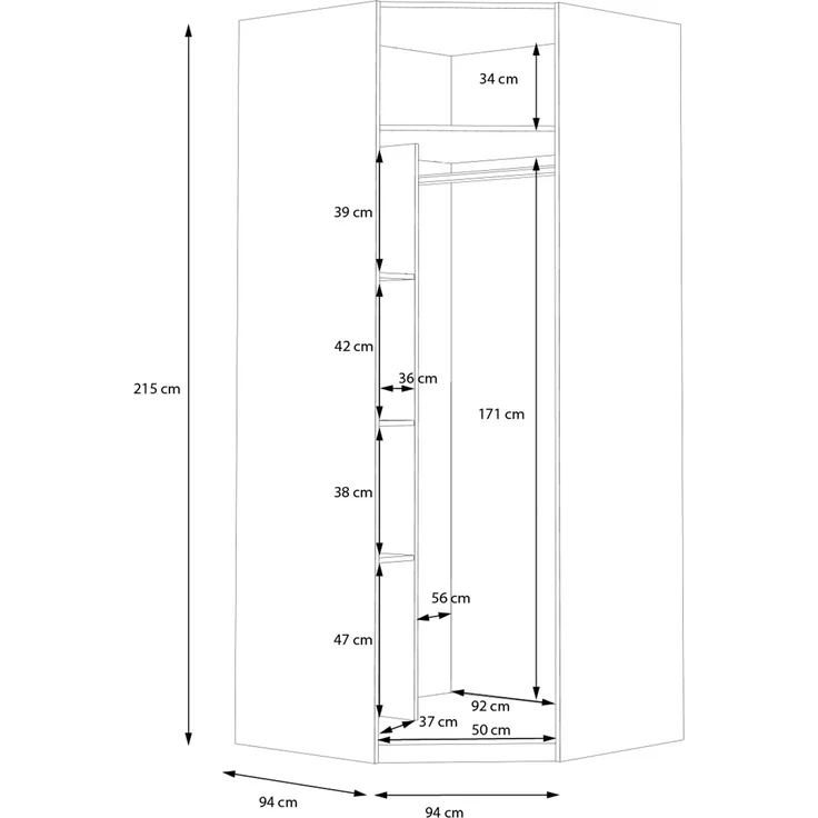 Eckkleiderschrank >SMARTROOM< in Weiss / Catania Eiche - 94,1x215x94,1 (BxHxT) – Bild 8
