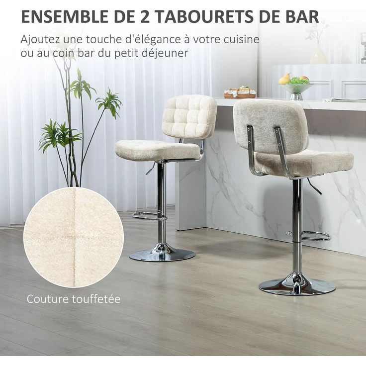 2er-Set Barhocker mit Rückenlehne, höhenverstellbar und Fußstütze, Stahlgestell, Belastbarkeit 120 kg, beige – Bild 6