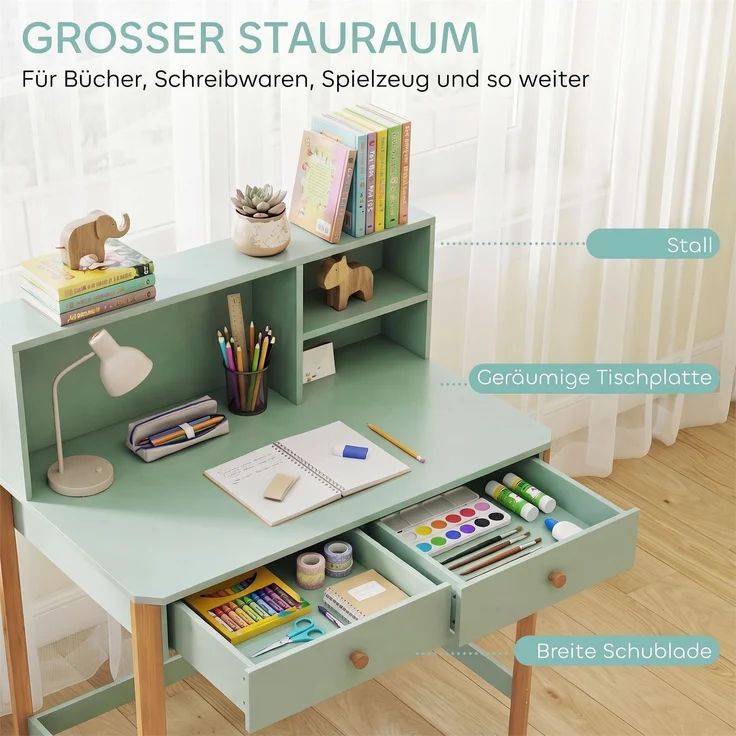 AIYAPLAY Kindertisch, MDF, Kiefernholz, Grün, 90L x 52B x 105H cm – Bild 4