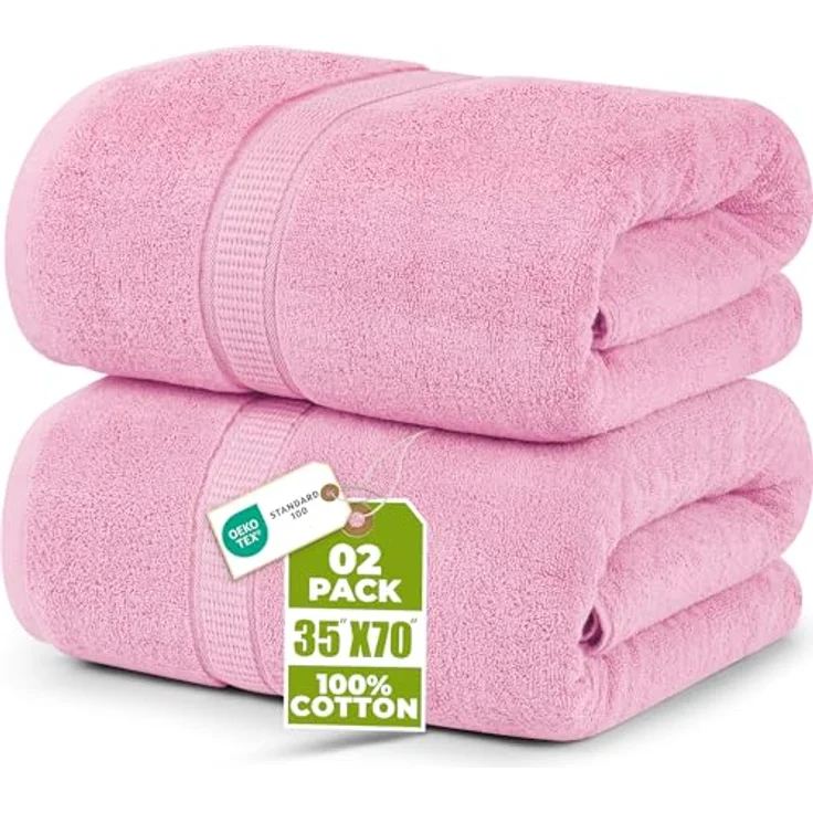 Utopia Towels 2er Badetücher Duschtücher Groß Baumwolle 90 x 180 cm Rosa | mit Aufhänger, Saunatücher, Badehandtücher Groß – Bild 1