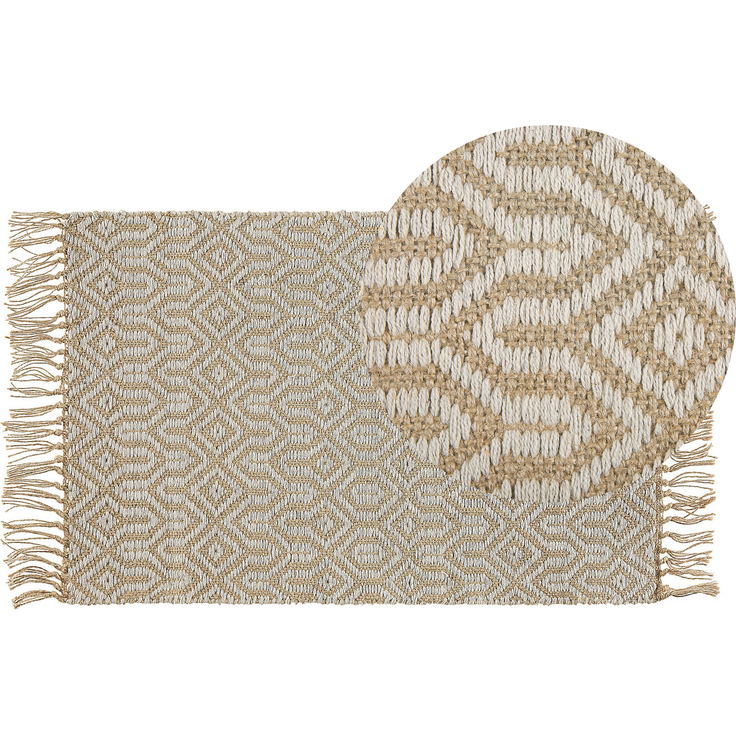 Teppich beige 50x80 cm geometrisches Muster Kurzflor zweiseitig POZANTI