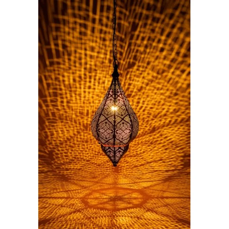 Marrakesch Orient & Mediterran Interior Pendelleuchte Kihana, handgefertigte Hängelampe aus Metall in Gold, 40 cm, E14-Fassung, einzigartiges orientalisches Design – Bild 4