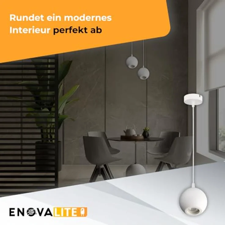 ENOVALITE Pendelleuchte GLOBE, 1-flammige Deckenleuchte in Weiß mit GU10 Fassung, Ø100 mm, Pendellänge 100 cm – Bild 7