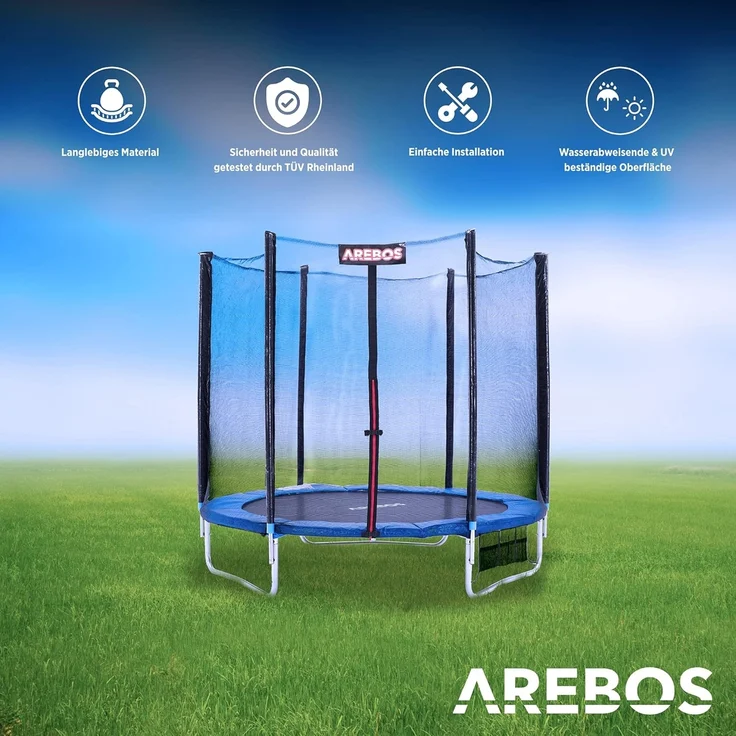 Arebos Trampolinnetz + Randabdeckung 244, 305, 366, 396, 430, 460 und 490 cm (Set, Randabdeckung + Netz 244 cm), 244 cm – Bild 3