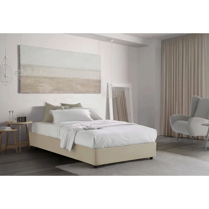 Talamo Italia - Camilla Doppelbett, Stauraumbett mit Stoffbezug, 100 % Made in Italy, seitliche Öffnung, geeignet für Matratze 120x190 cm, Beige