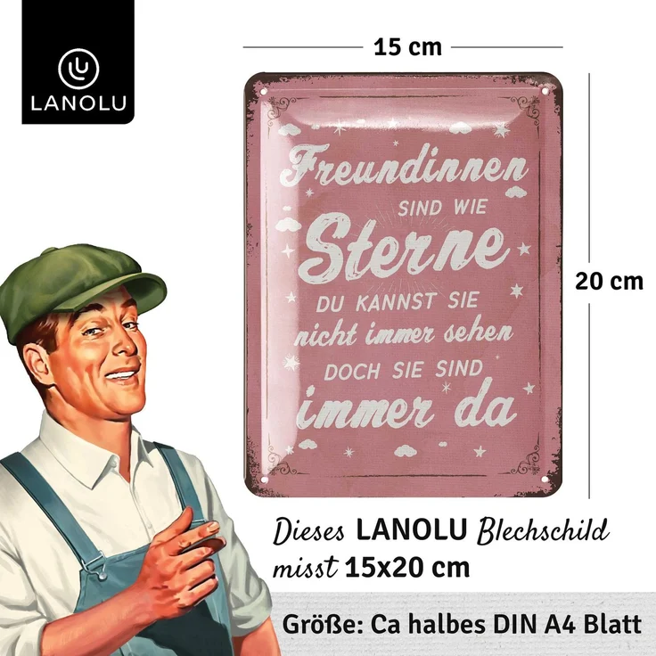 LANOLU Blechschild Freundinnen sind wie Steine - 15x20cm – Metall – Rosa – 15146 – Bild 4