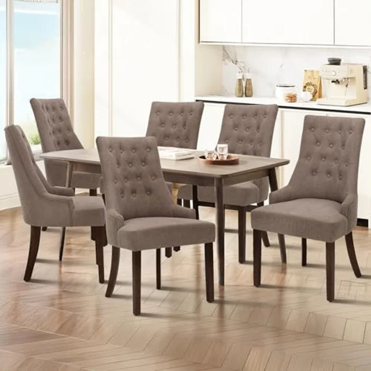 COLAMY Esszimmerstühle 6er Set, Moderne Küchenstuhl Gepolsterte Esszimmerstühle im Wingback, Polsterstuhl Wohnzimmerstuhl mit Knopfsteppung für Esszimmer, Küche, Restaurant mit Holzbeinen, Taupe – Bild 1