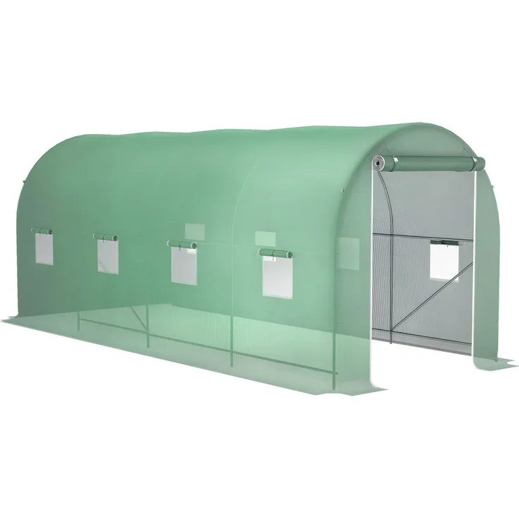 MELAYR, Tunnelgewächshaus, 10 m² Grundfläche, 5 m L x 2 m B x 2,05 m H, verstärkter Rohrrahmen, Reißverschlusstür, Grün