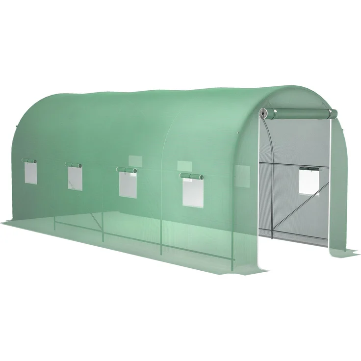 MELAYR, Tunnelgewächshaus, 10 m² Grundfläche, 5 m L x 2 m B x 2,05 m H, verstärkter Rohrrahmen, Reißverschlusstür, Grün – Bild 1