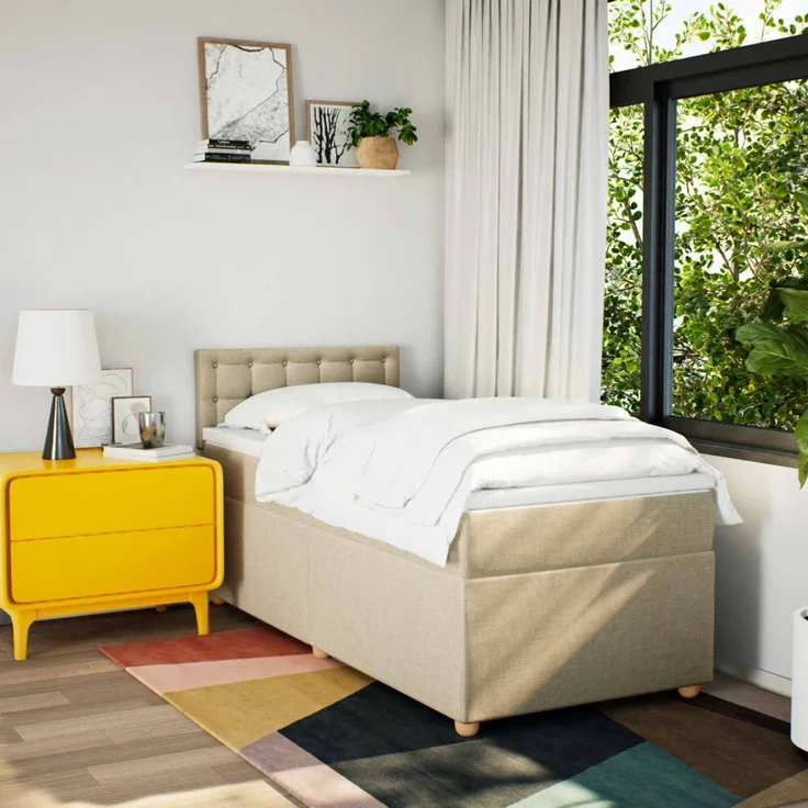 vidaXL Boxspringbett mit Matratze Creme 90x190 cm Stoff 3288854 – Bild 4